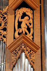 Angel sculpture, cherub in Fritts pipe organ at the Episcopal Church of the Ascension, Seattle, Washington